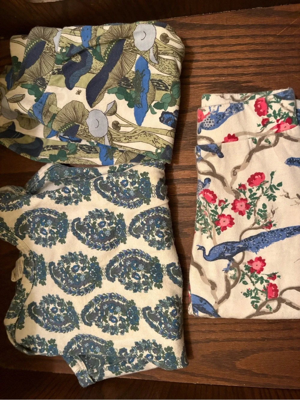 Kate Quinn Lot Floral & Peacock Printed Cotton Fabric Trio - Cream, Blue, Green